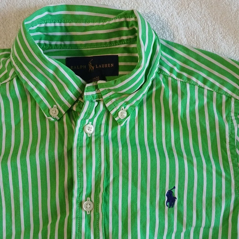 Ralph Lauren Green Striped Dress Shirt‎ Size Kids 5